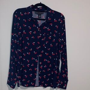 Polly & Esther Navy Cherry Pattern Top
